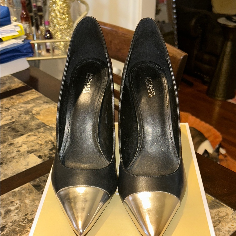 Michael Kors Black Heels with Silver Tips
